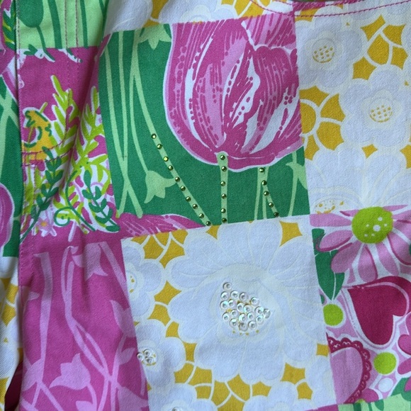 Vtg Lilly Pulitzer white label Patchwork Boot Cut Beads Rhinestones Pants 12 - Picture 5 of 11